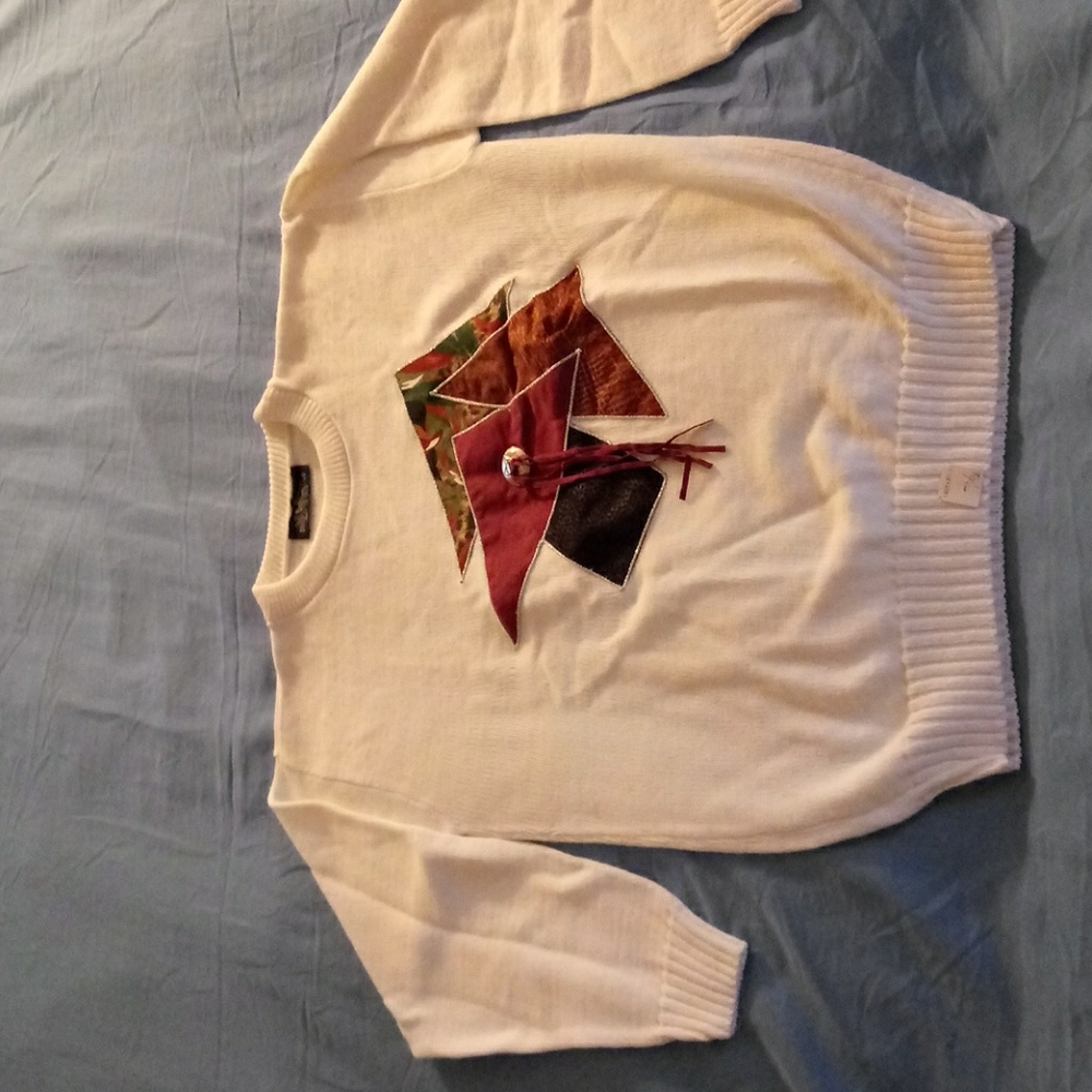 Cream/Off white sweater with fabric patches
